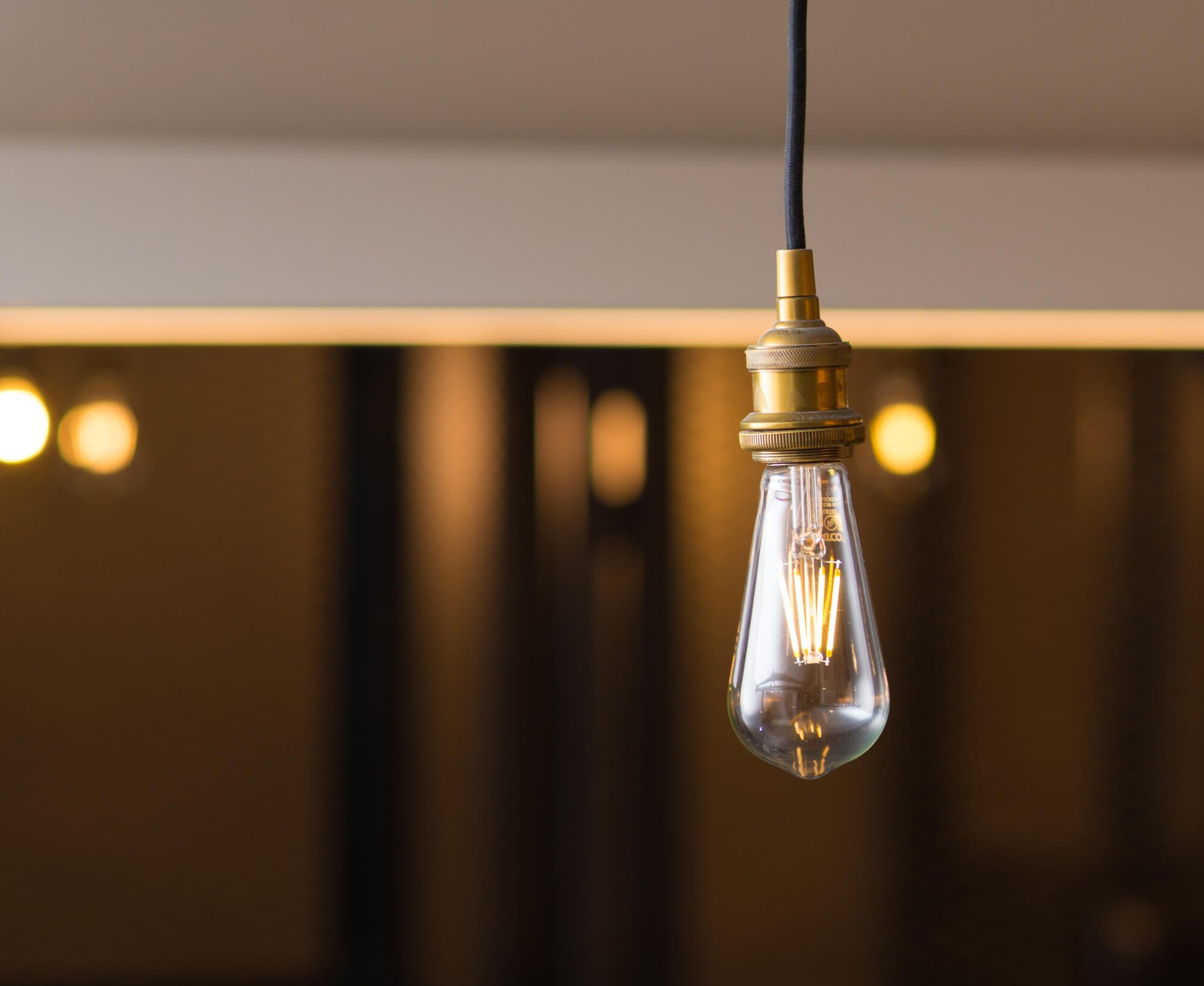 Light bulb in Lobby at The Schoolhouse in Parker, CO. 