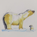 Polar Bear on Ice by Caleb Arkell, 6 x 8, Pencil and Markers