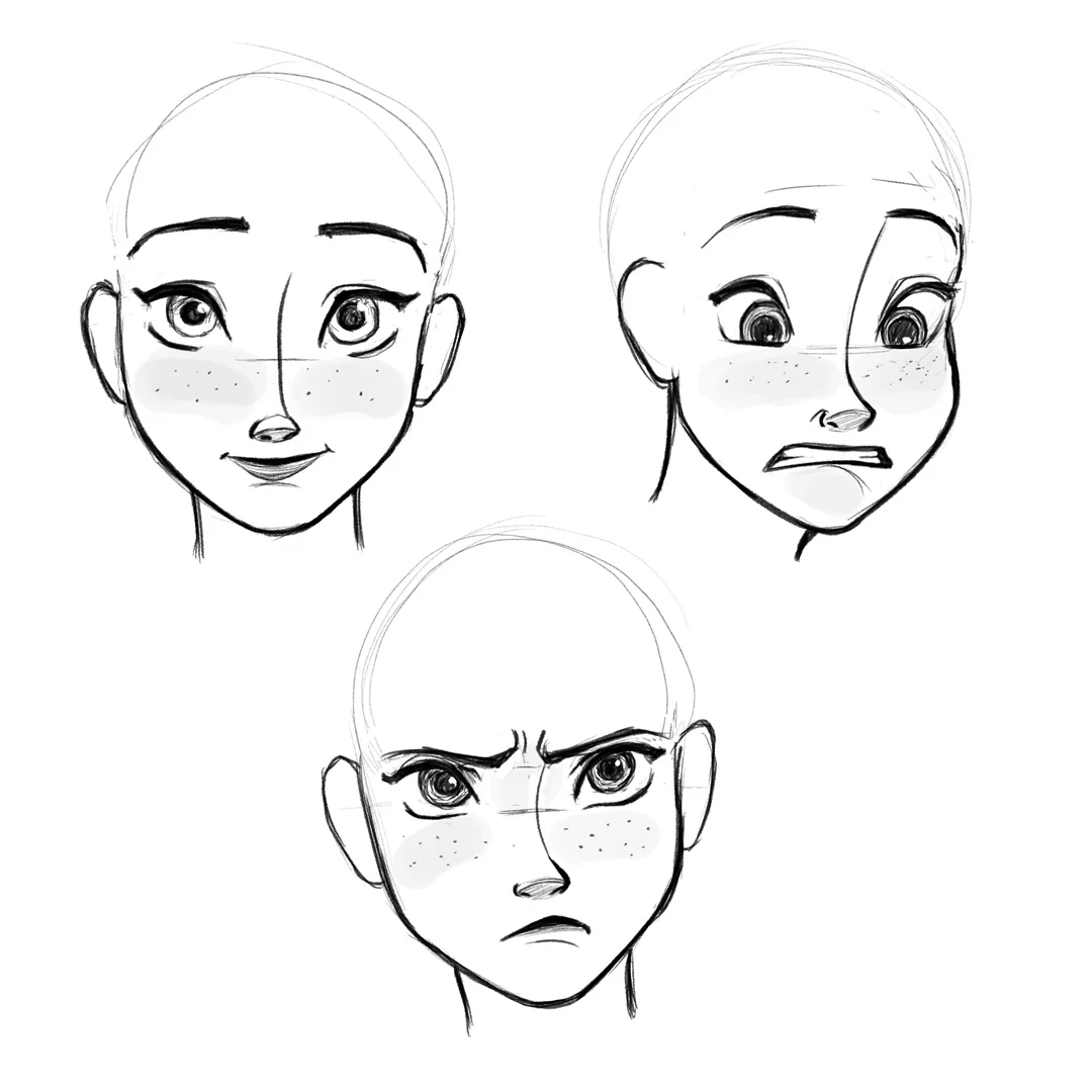 Disney Style Cartooning Drawing Faces 3 faces