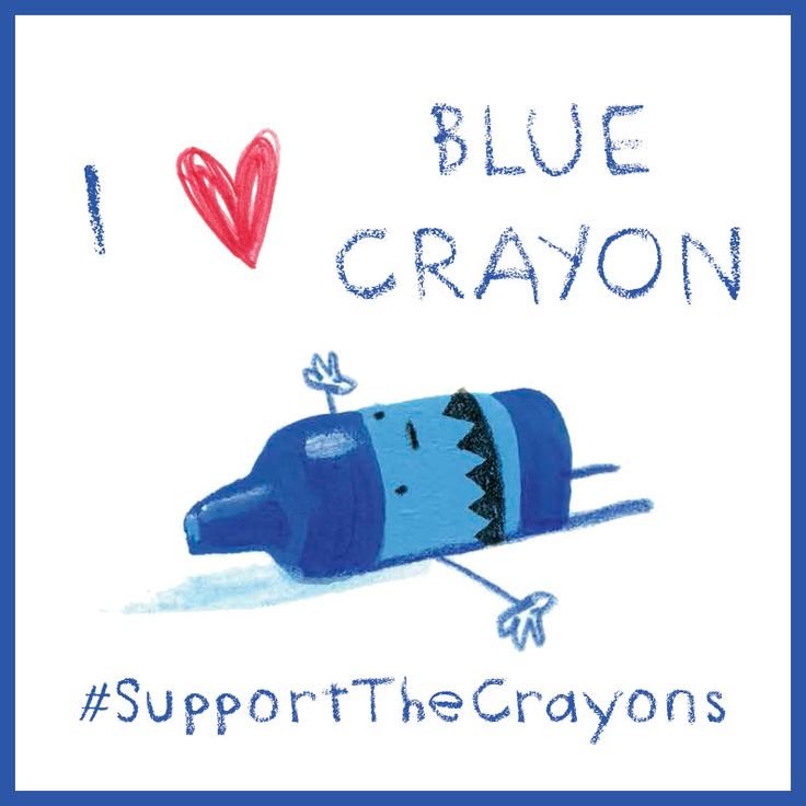 The Day the Crayons Quit - blue crayon laying down caption reads I heart blue crayon # supportthecrayons