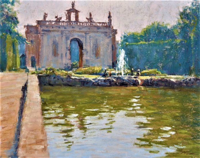 Lorenzo Chavez Reflection Pond Italian Garden Pastel 11 x 17 $1800