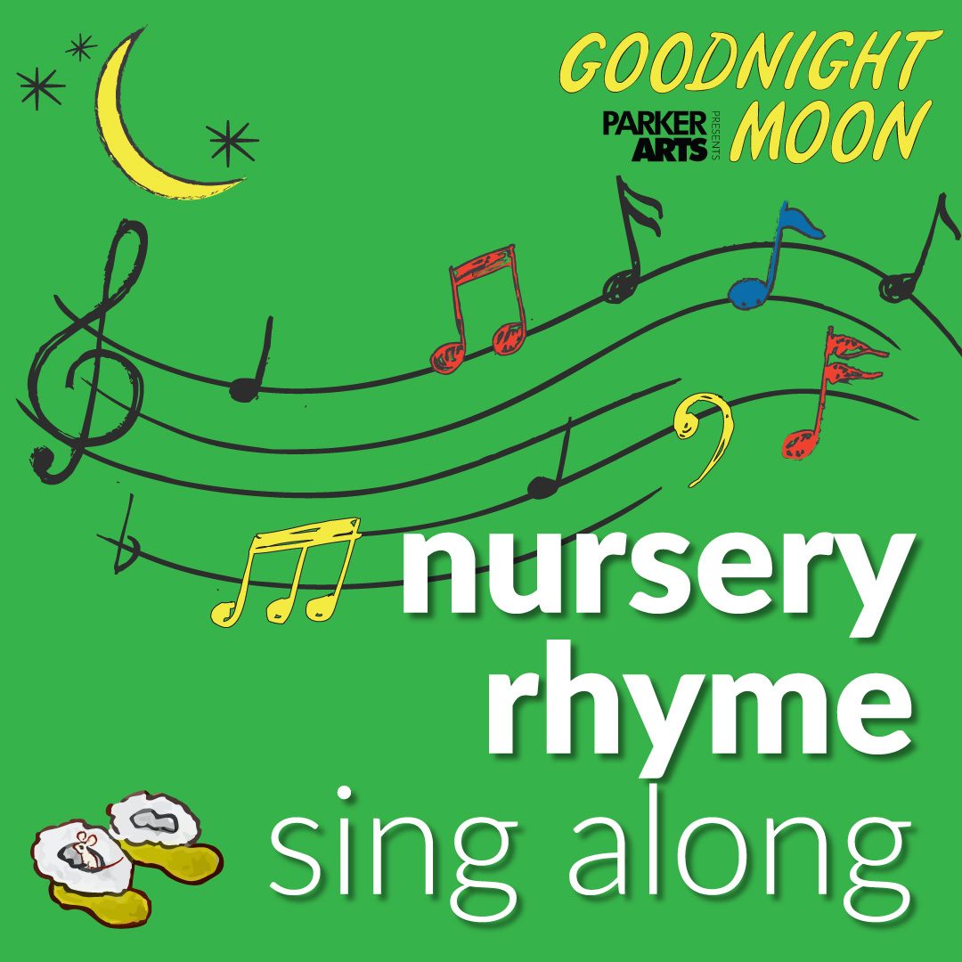 Goodnight Moon: Nursery Rhyme Sing Along title graphic with illustration of music staff and notes