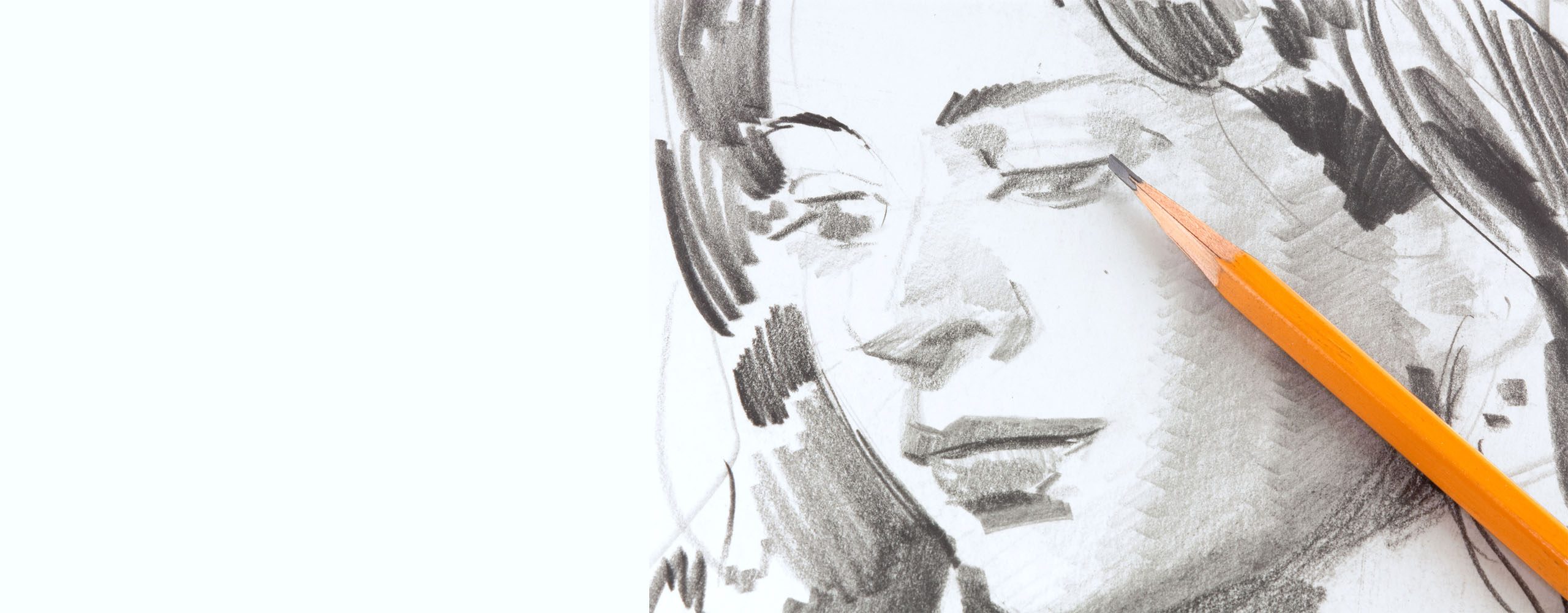 Pencil sketch of woman's face with detailed shading